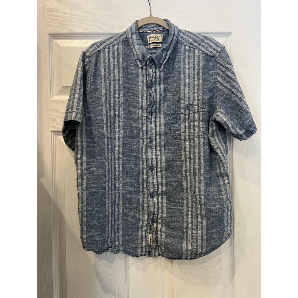 Weatherproof Vintage Button Down Linen Blend Striped Coastal Blue XL Preppy